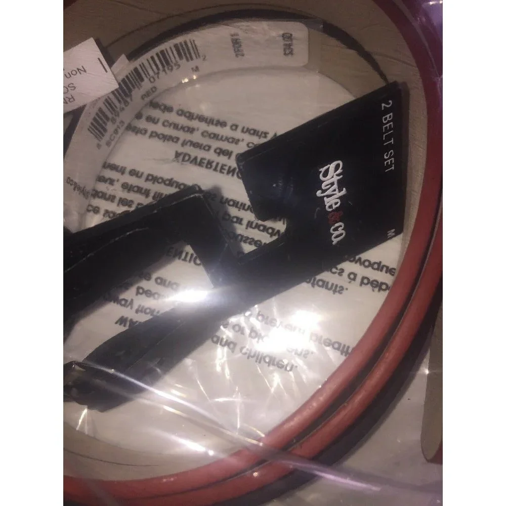 Style & Co. 2 for 1 Glitter Skinny Belts Black/Red Women's Size Medium